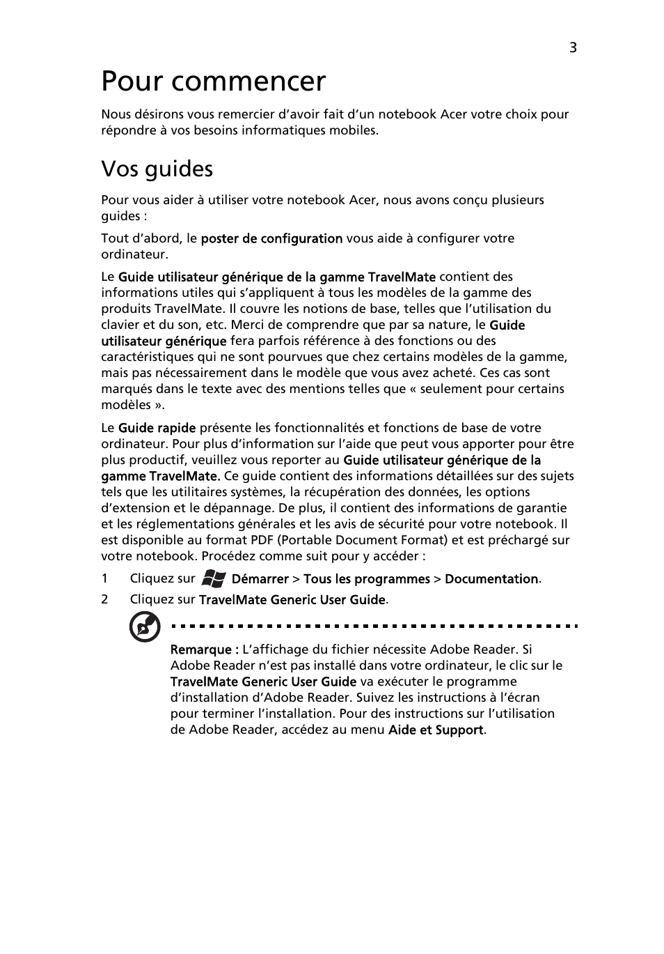 Pour commencer, Vos guides | Acer TravelMate 7750Z User Manual | Page 15 / 316