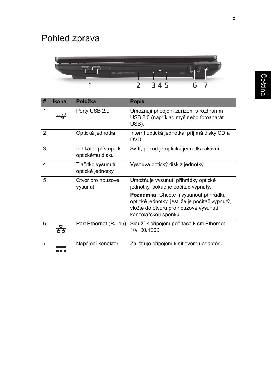 Pohled zprava | Acer TravelMate 7750Z User Manual | Page 155 / 316