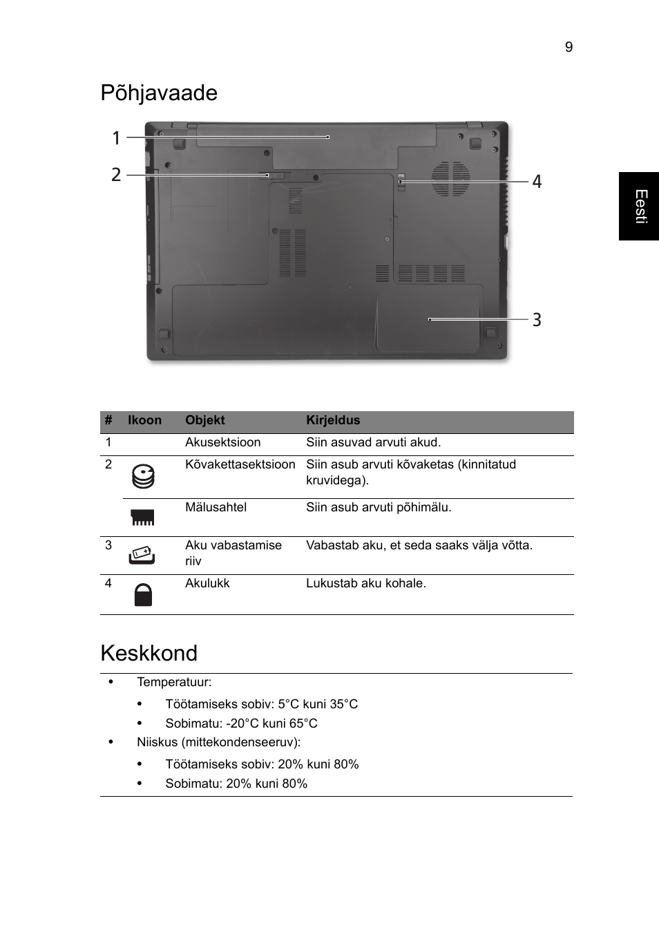 Põhjavaade, Keskkond, Põhjavaade keskkond | Acer TravelMate 7750Z User Manual | Page 215 / 316