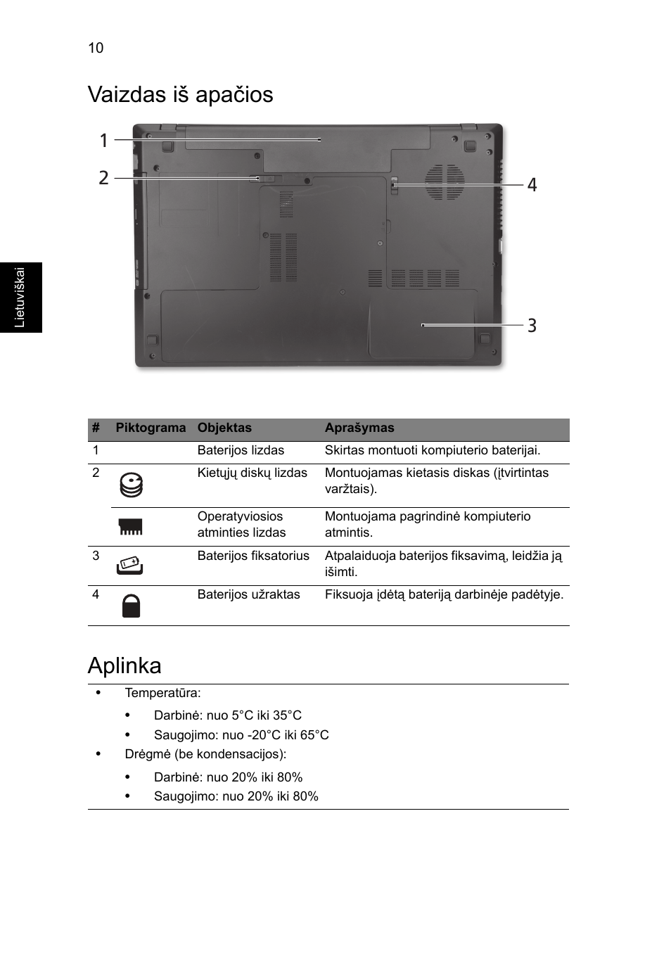 Vaizdas iš apačios, Aplinka, Vaizdas iš apačios aplinka | Acer TravelMate 7750Z User Manual | Page 236 / 316
