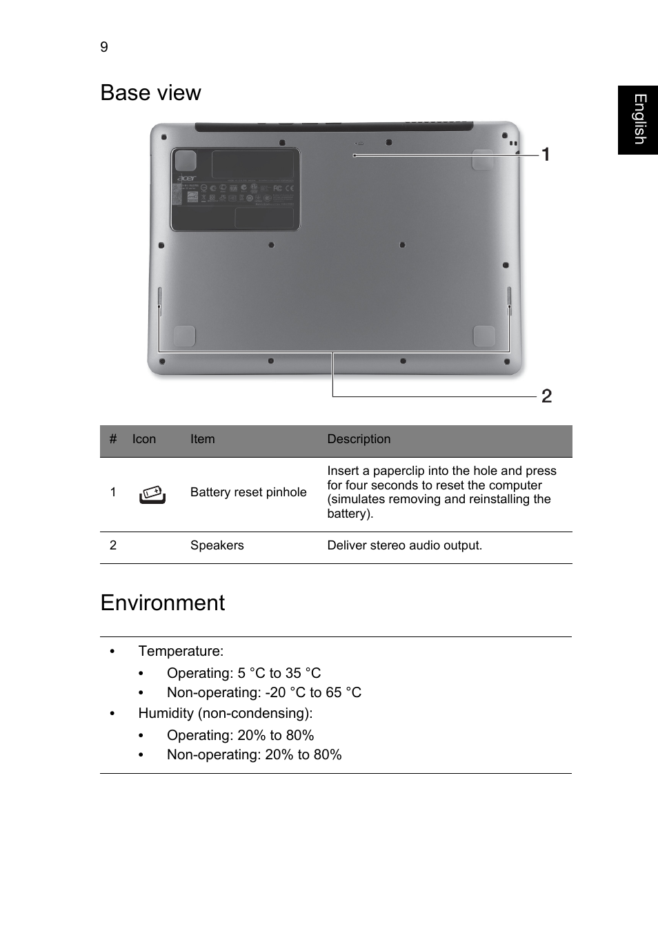 Base view, Environment, Base view environment | Acer Aspire S3-391 User Manual | Page 11 / 366