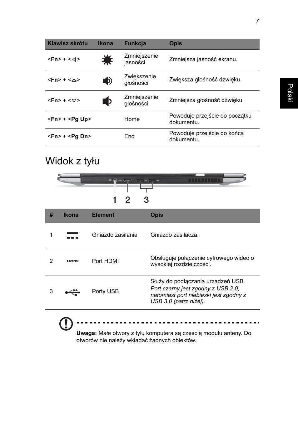 Widok z tyłu | Acer Aspire S3-391 User Manual | Page 157 / 366