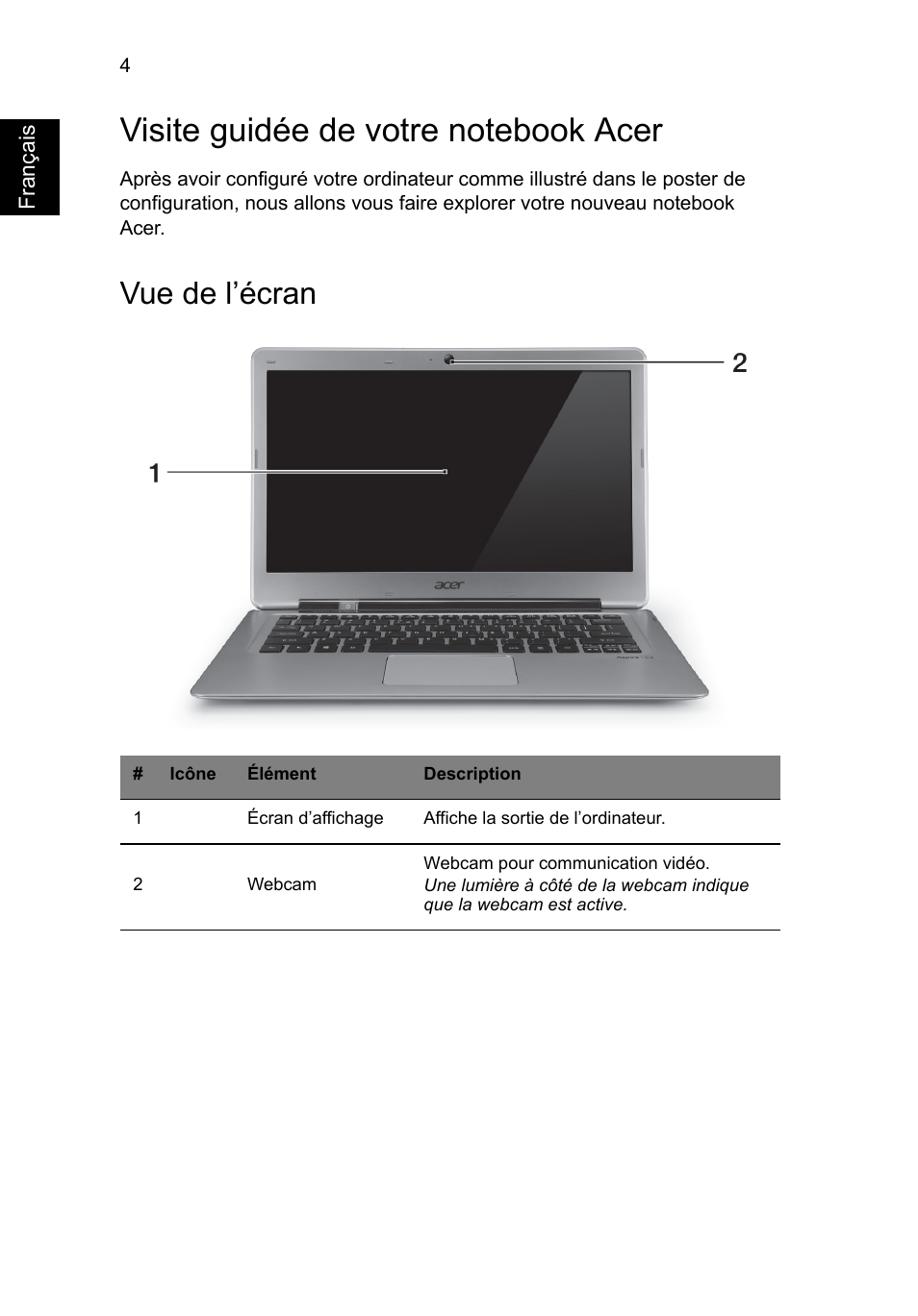 Visite guidée de votre notebook acer, Vue de l’écran | Acer Aspire S3-391 User Manual | Page 18 / 366