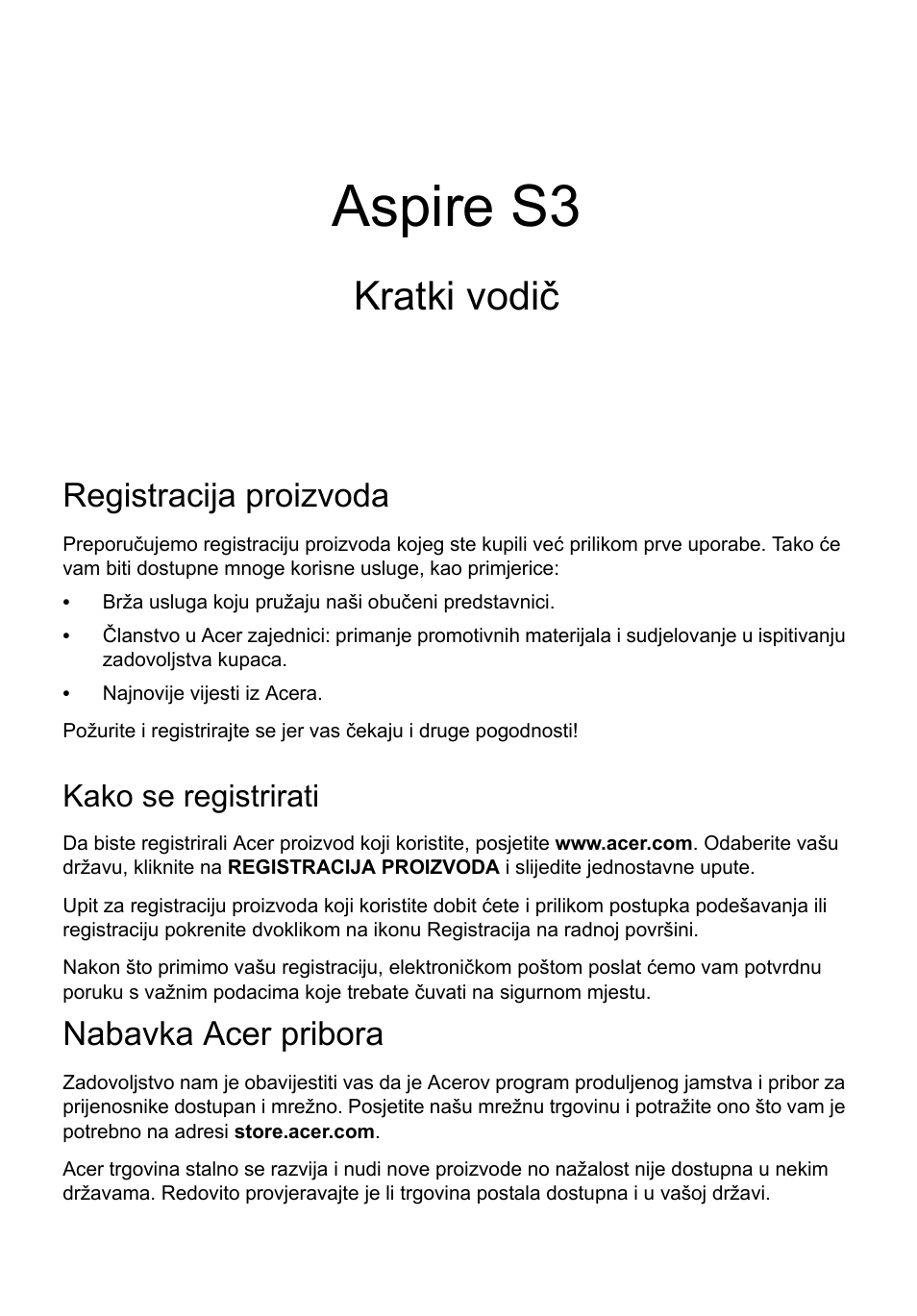 Hrvatski, Registracija proizvoda, Kako se registrirati | Nabavka acer pribora, Aspire s3, Kratki vodič | Acer Aspire S3-391 User Manual | Page 211 / 366
