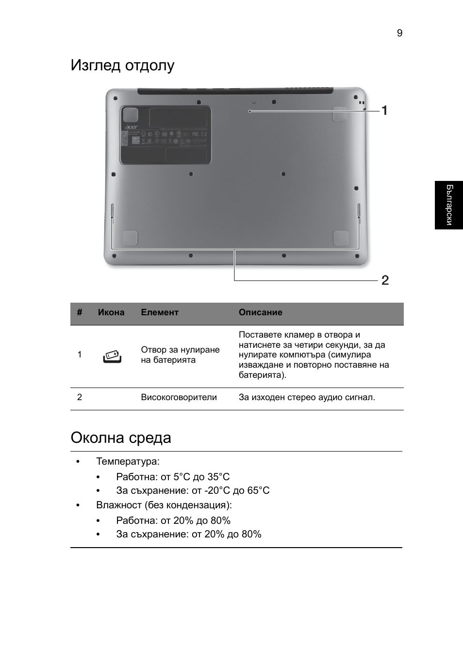 Изглед отдолу, Околна среда, Изглед отдолу околна среда | Acer Aspire S3-391 User Manual | Page 243 / 366