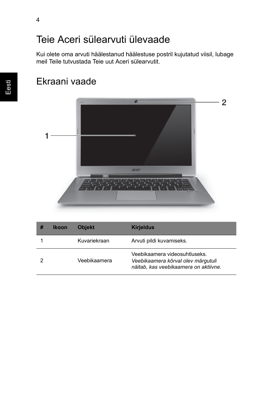 Teie aceri sülearvuti ülevaade, Ekraani vaade | Acer Aspire S3-391 User Manual | Page 250 / 366