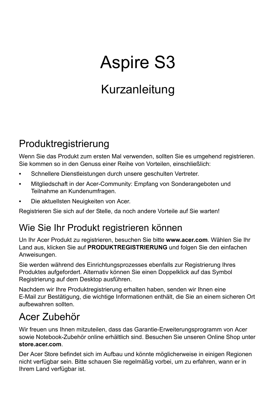 Deutsch, Produktregistrierung, Wie sie ihr produkt registrieren können | Acer zubehör, Aspire s3, Kurzanleitung | Acer Aspire S3-391 User Manual | Page 27 / 366