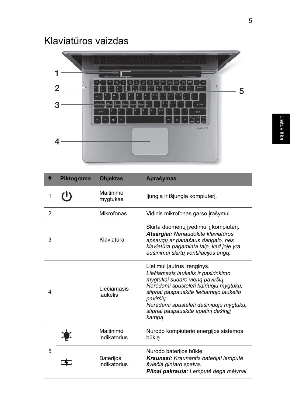 Klaviatūros vaizdas | Acer Aspire S3-391 User Manual | Page 275 / 366