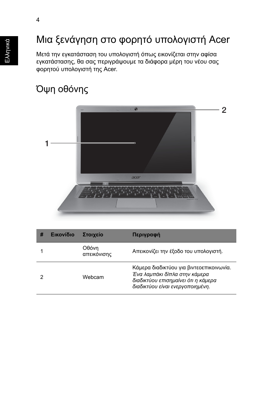Μια ξενάγηση στο φορητό υπολογιστή acer, Όψη οθόνης | Acer Aspire S3-391 User Manual | Page 286 / 366