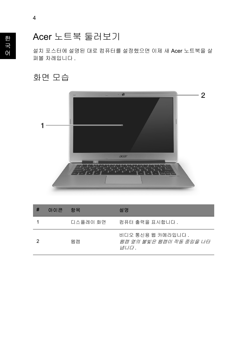 Acer 노트북 둘러보기, 화면 모습 | Acer Aspire S3-391 User Manual | Page 310 / 366