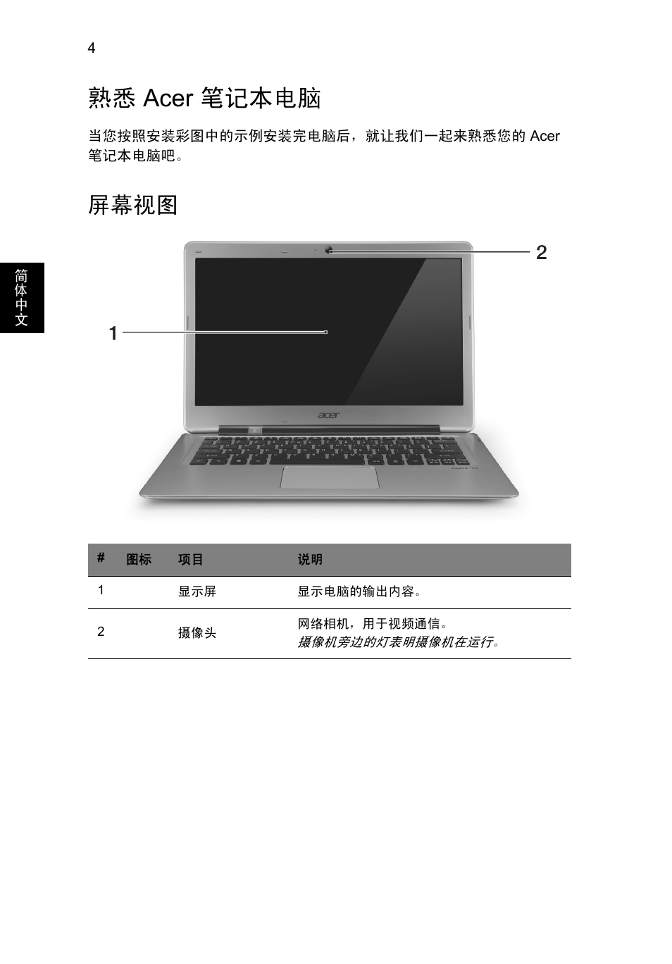熟悉 acer 笔记本电脑, 屏幕视图 | Acer Aspire S3-391 User Manual | Page 334 / 366