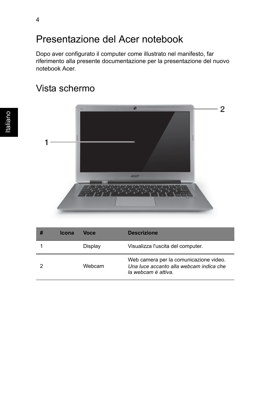 Presentazione del acer notebook, Vista schermo | Acer Aspire S3-391 User Manual | Page 42 / 366