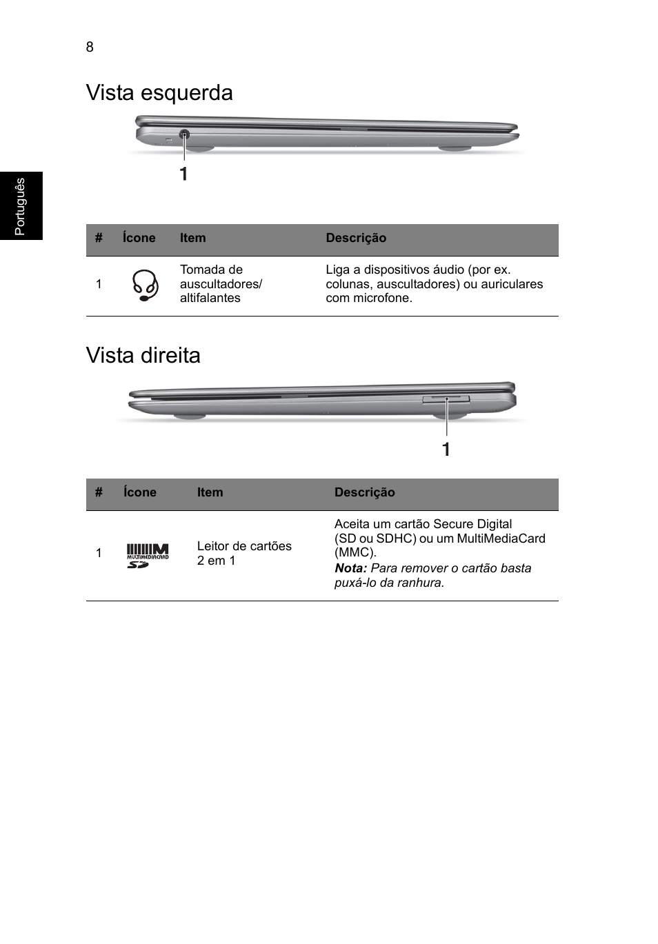 Vista esquerda, Vista direita, Vista esquerda vista direita | Acer Aspire S3-391 User Manual | Page 74 / 366