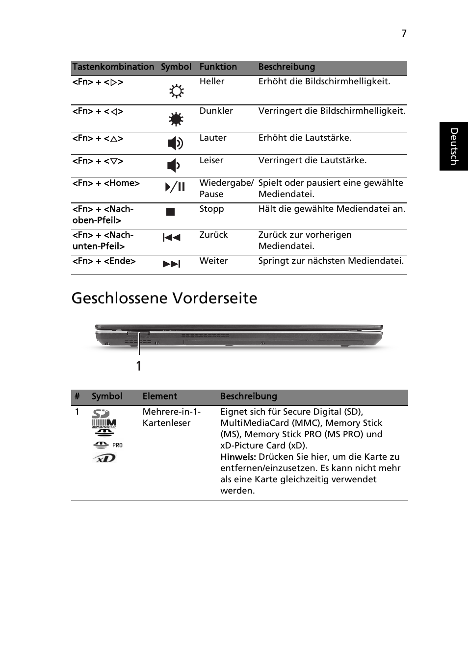 Geschlossene vorderseite | Acer Aspire 4625G User Manual | Page 31 / 336