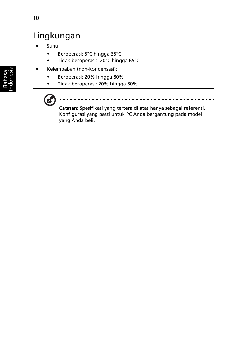 Lingkungan | Acer Aspire 4625G User Manual | Page 326 / 336