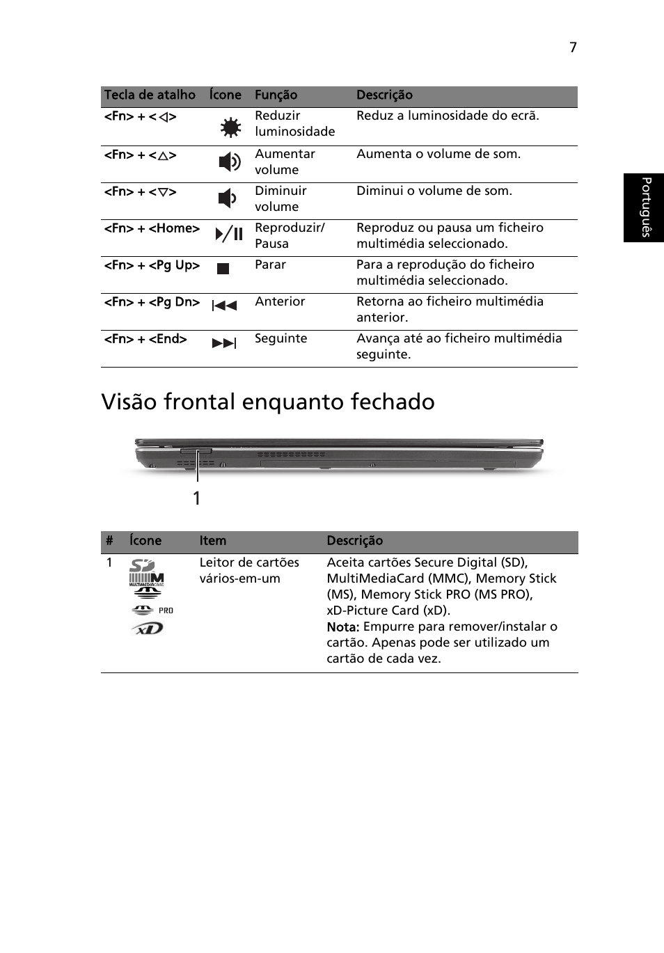 Visão frontal enquanto fechado | Acer Aspire 4625G User Manual | Page 69 / 336