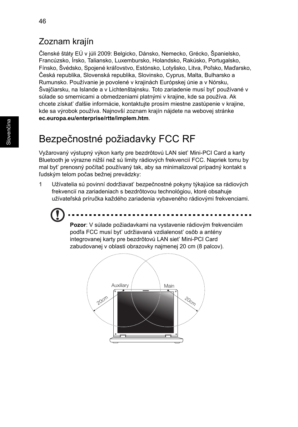 Bezpečnostné požiadavky fcc rf, Zoznam krajín | Acer AO756 User Manual | Page 1058 / 1836