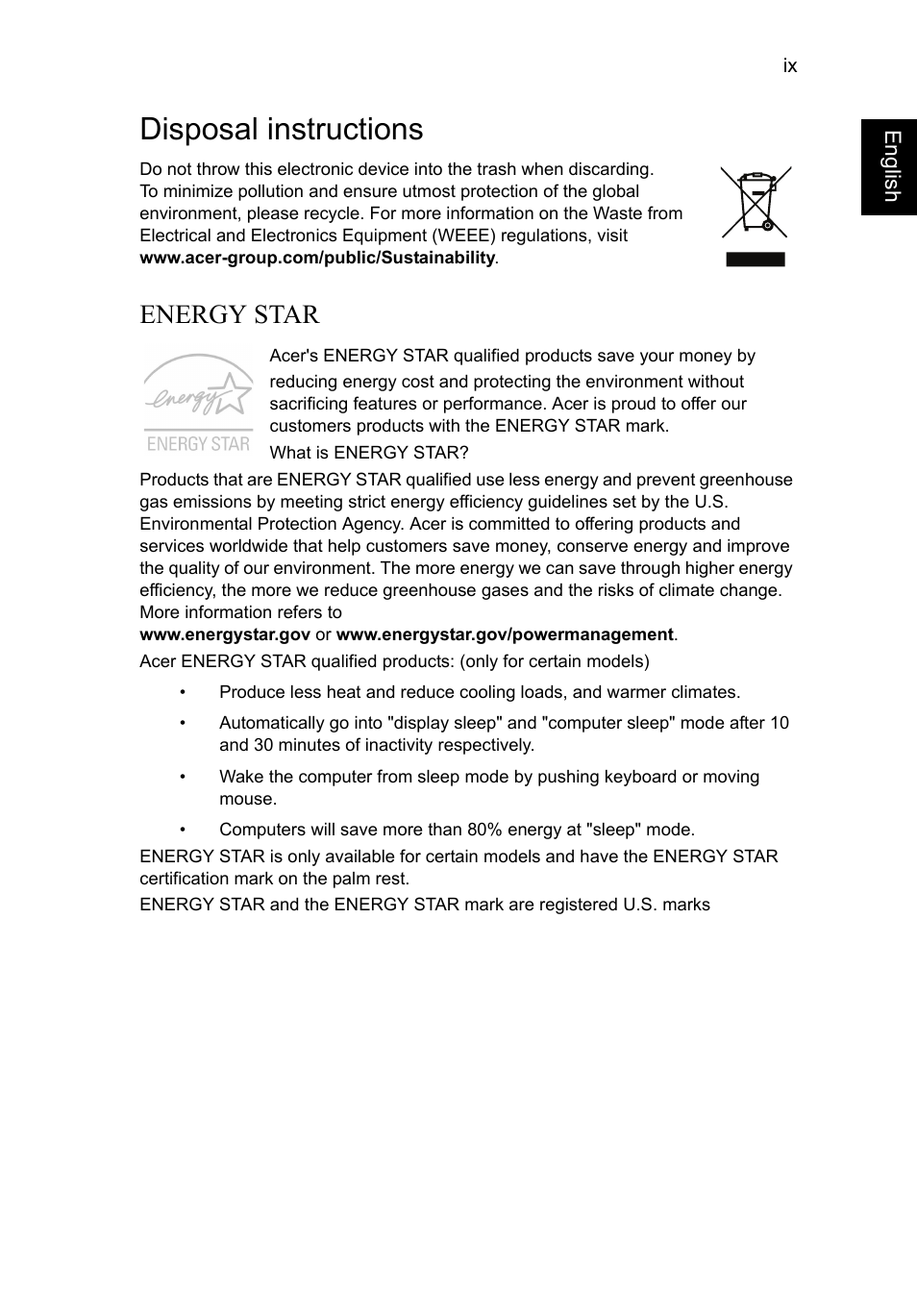 Disposal instructions, Energy star | Acer AO756 User Manual | Page 11 / 1836