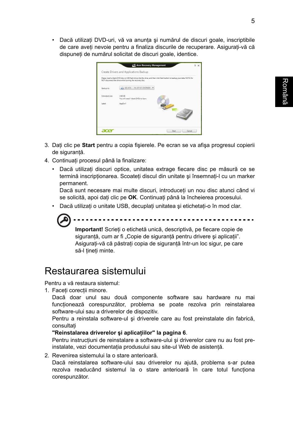 Restaurarea sistemului | Acer AO756 User Manual | Page 1211 / 1836