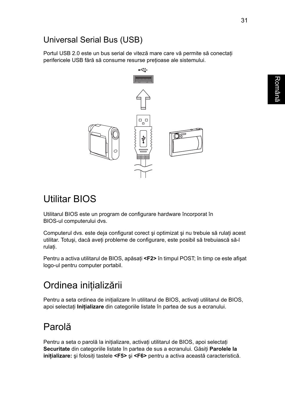 Utilitar bios, Universal serial bus (usb), Ordinea iniţializării | Parolă | Acer AO756 User Manual | Page 1237 / 1836