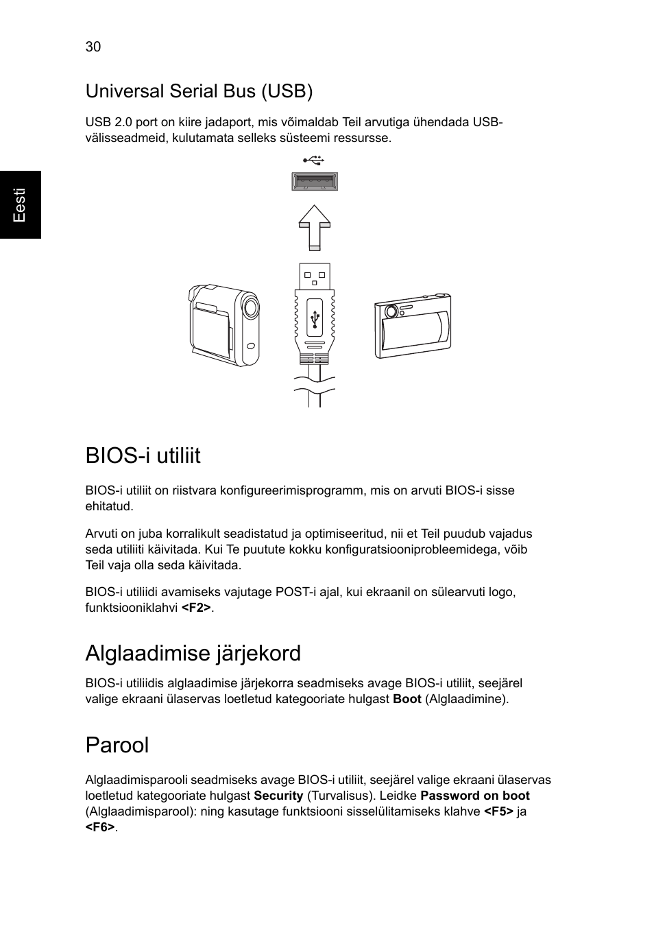 Bios-i utiliit, Universal serial bus (usb), Alglaadimise järjekord | Parool | Acer AO756 User Manual | Page 1368 / 1836