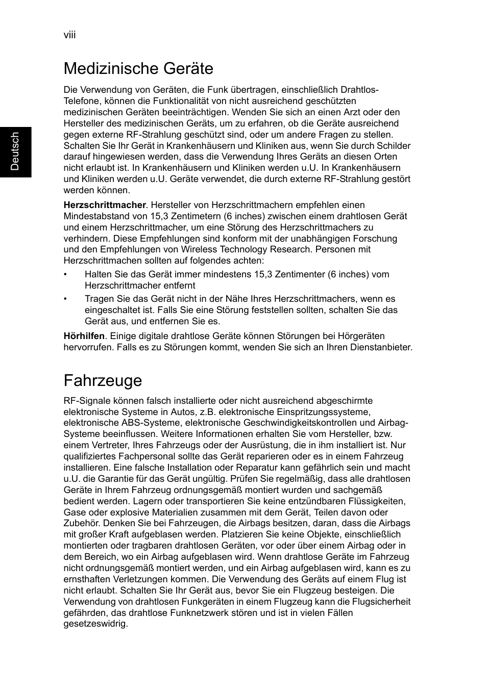 Medizinische geräte, Fahrzeuge | Acer AO756 User Manual | Page 140 / 1836