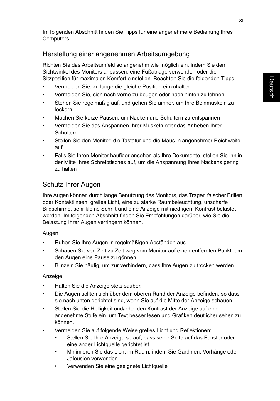 Herstellung einer angenehmen arbeitsumgebung, Schutz ihrer augen | Acer AO756 User Manual | Page 143 / 1836