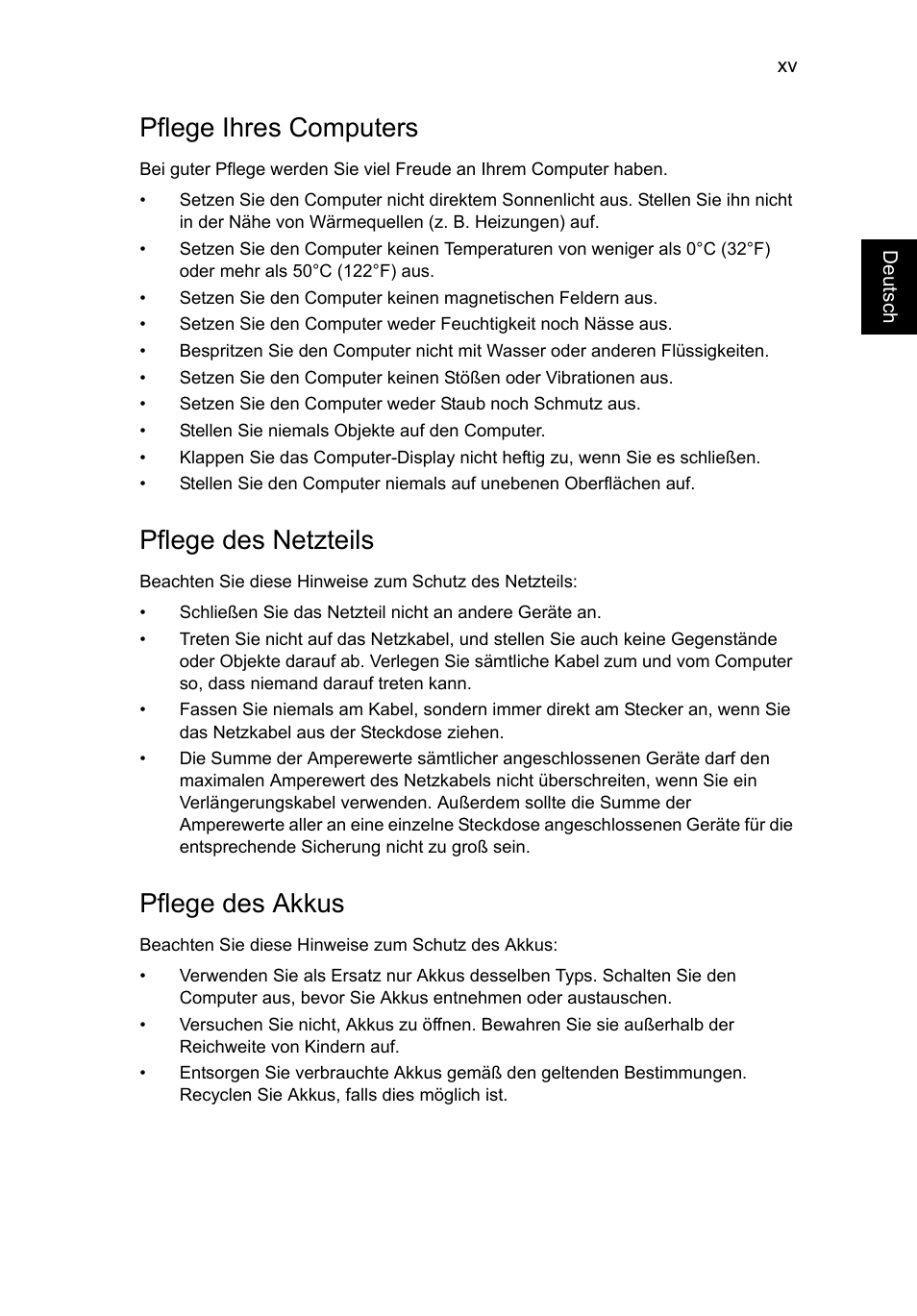 Pflege ihres computers, Pflege des netzteils, Pflege des akkus | Acer AO756 User Manual | Page 147 / 1836