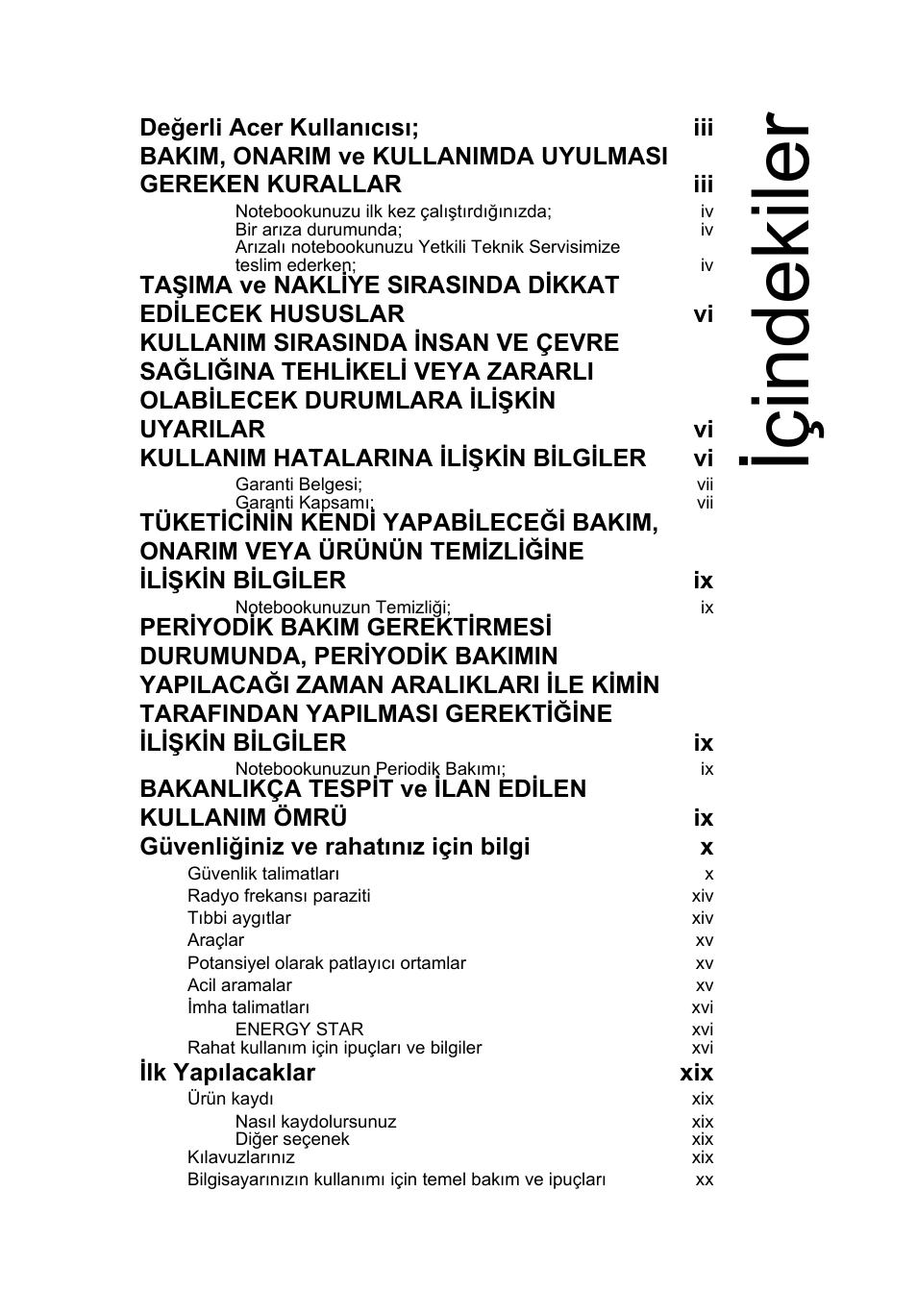 Içindekiler, Ilk yapılacaklar xix | Acer AO756 User Manual | Page 1479 / 1836