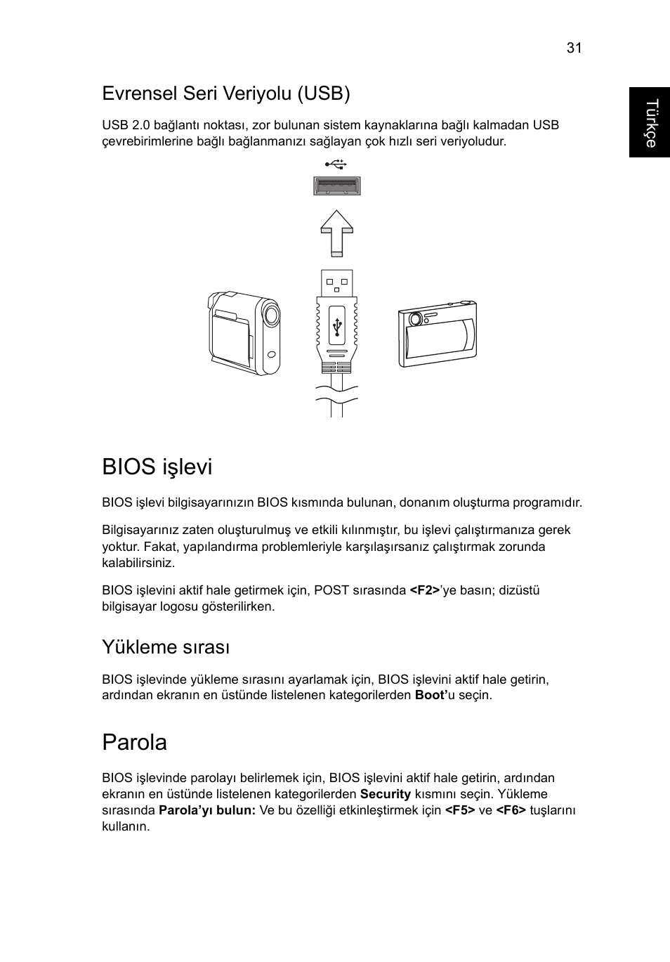 Bios işlevi, Evrensel seri veriyolu (usb), Yükleme sırası | Parola | Acer AO756 User Manual | Page 1513 / 1836