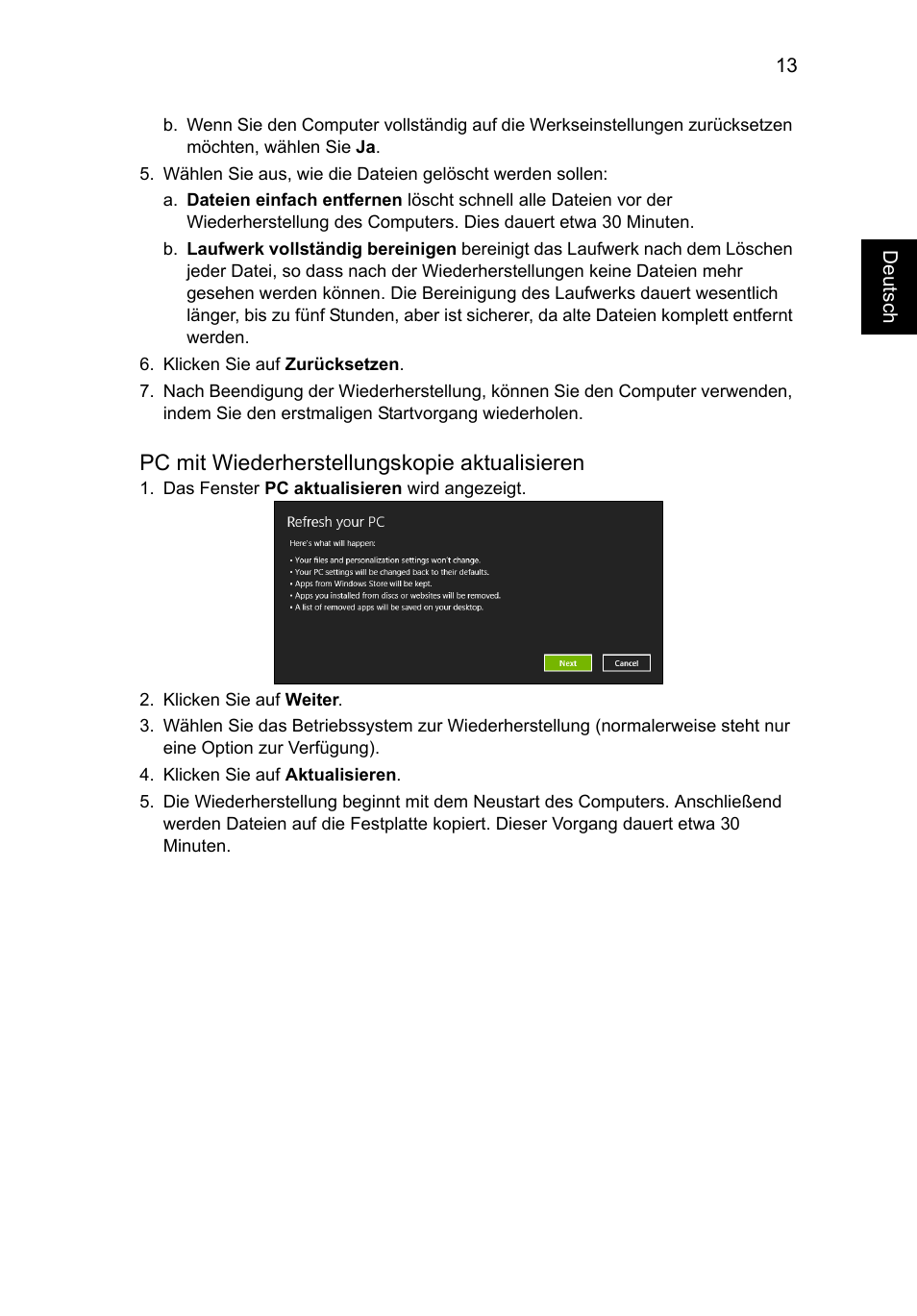 Pc mit wiederherstellungskopie aktualisieren | Acer AO756 User Manual | Page 165 / 1836