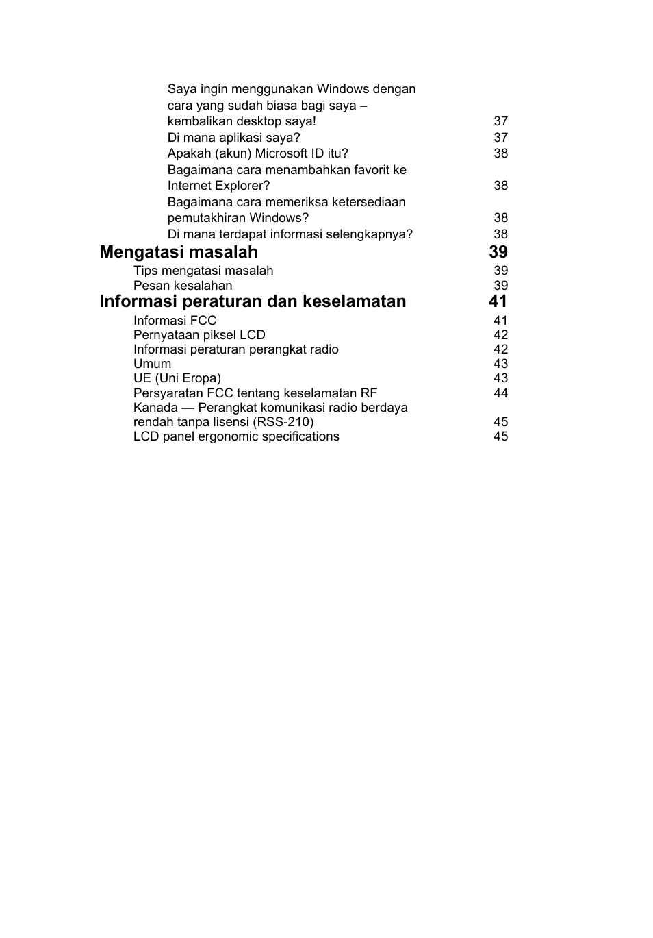 Mengatasi masalah 39, Informasi peraturan dan keselamatan 41 | Acer AO756 User Manual | Page 1725 / 1836