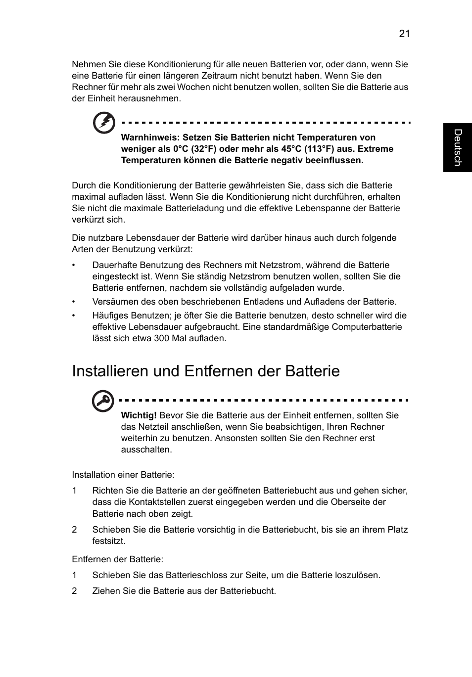 Installieren und entfernen der batterie | Acer AO756 User Manual | Page 173 / 1836