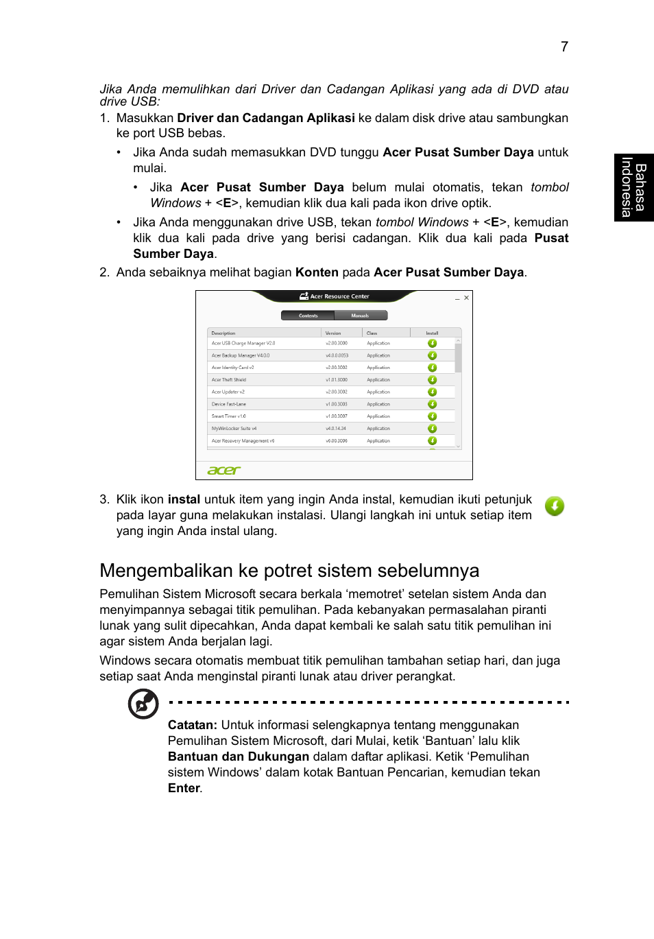 Mengembalikan ke potret sistem sebelumnya | Acer AO756 User Manual | Page 1733 / 1836