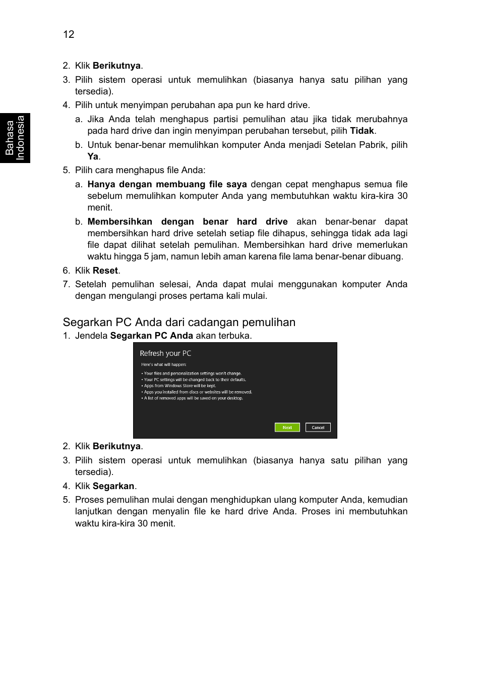 Segarkan pc anda dari cadangan pemulihan | Acer AO756 User Manual | Page 1738 / 1836