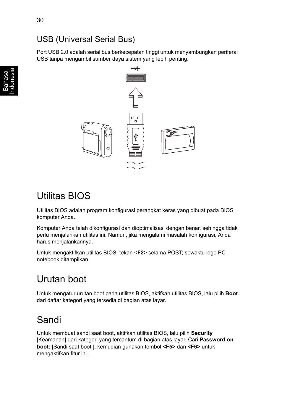 Utilitas bios, Usb (universal serial bus), Urutan boot | Sandi | Acer AO756 User Manual | Page 1756 / 1836