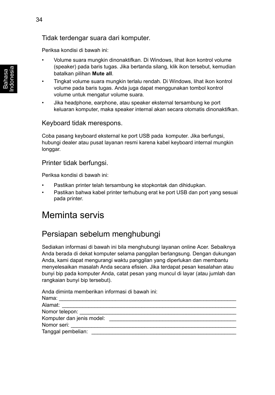 Meminta servis, Persiapan sebelum menghubungi | Acer AO756 User Manual | Page 1760 / 1836