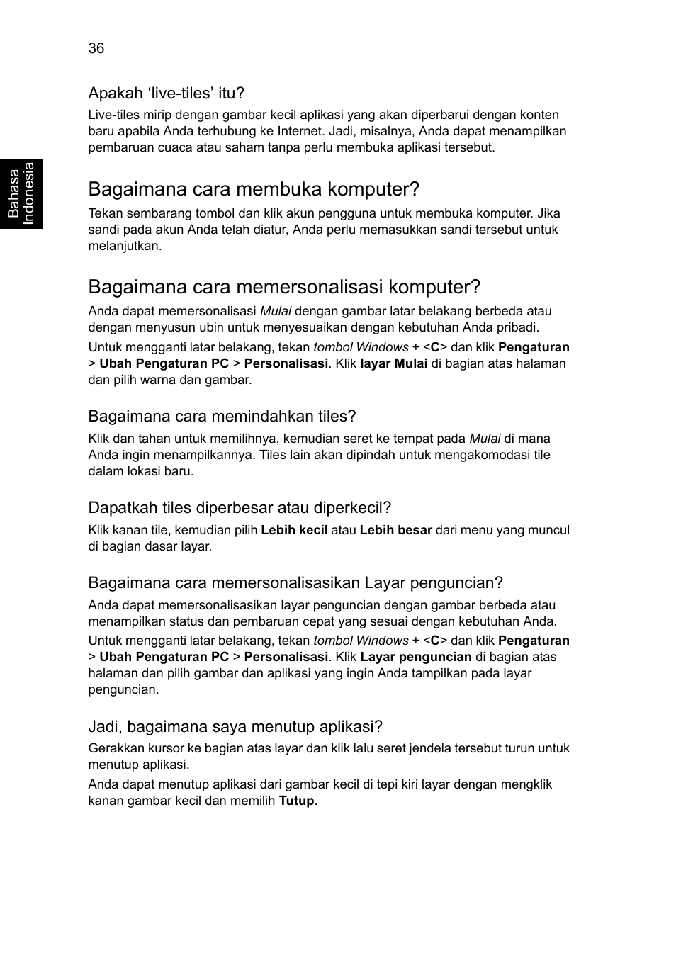 Bagaimana cara membuka komputer, Bagaimana cara memersonalisasi komputer | Acer AO756 User Manual | Page 1762 / 1836