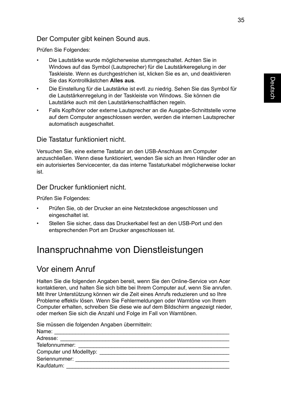 Inanspruchnahme von dienstleistungen, Vor einem anruf | Acer AO756 User Manual | Page 187 / 1836