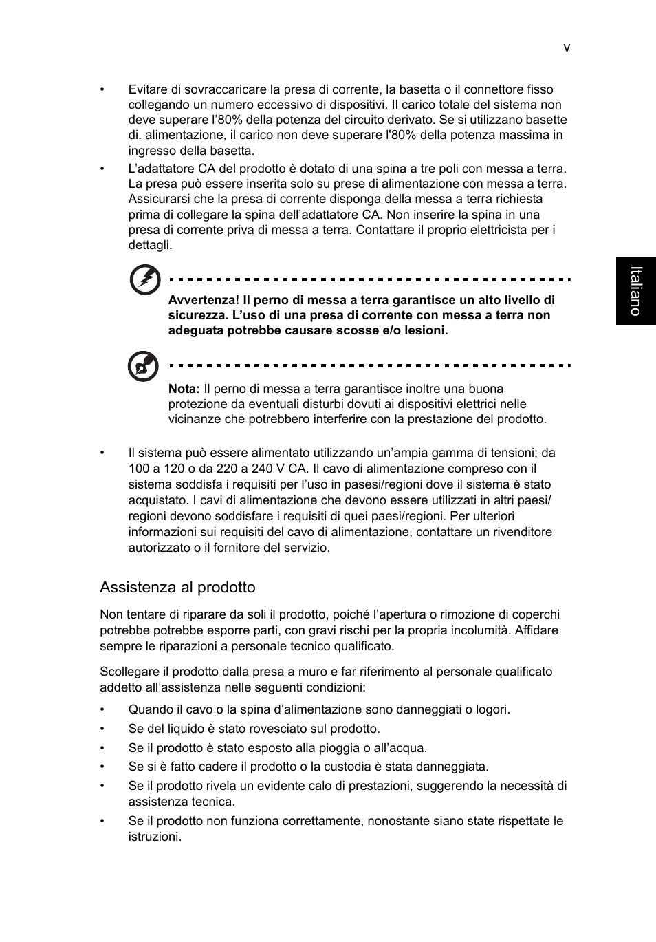 Italiano, Assistenza al prodotto | Acer AO756 User Manual | Page 205 / 1836