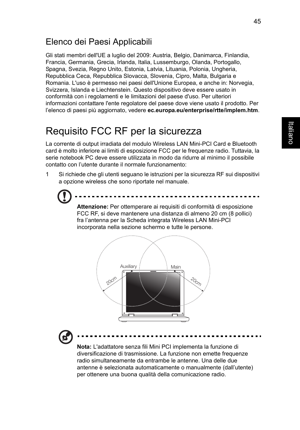 Requisito fcc rf per la sicurezza, Elenco dei paesi applicabili | Acer AO756 User Manual | Page 265 / 1836