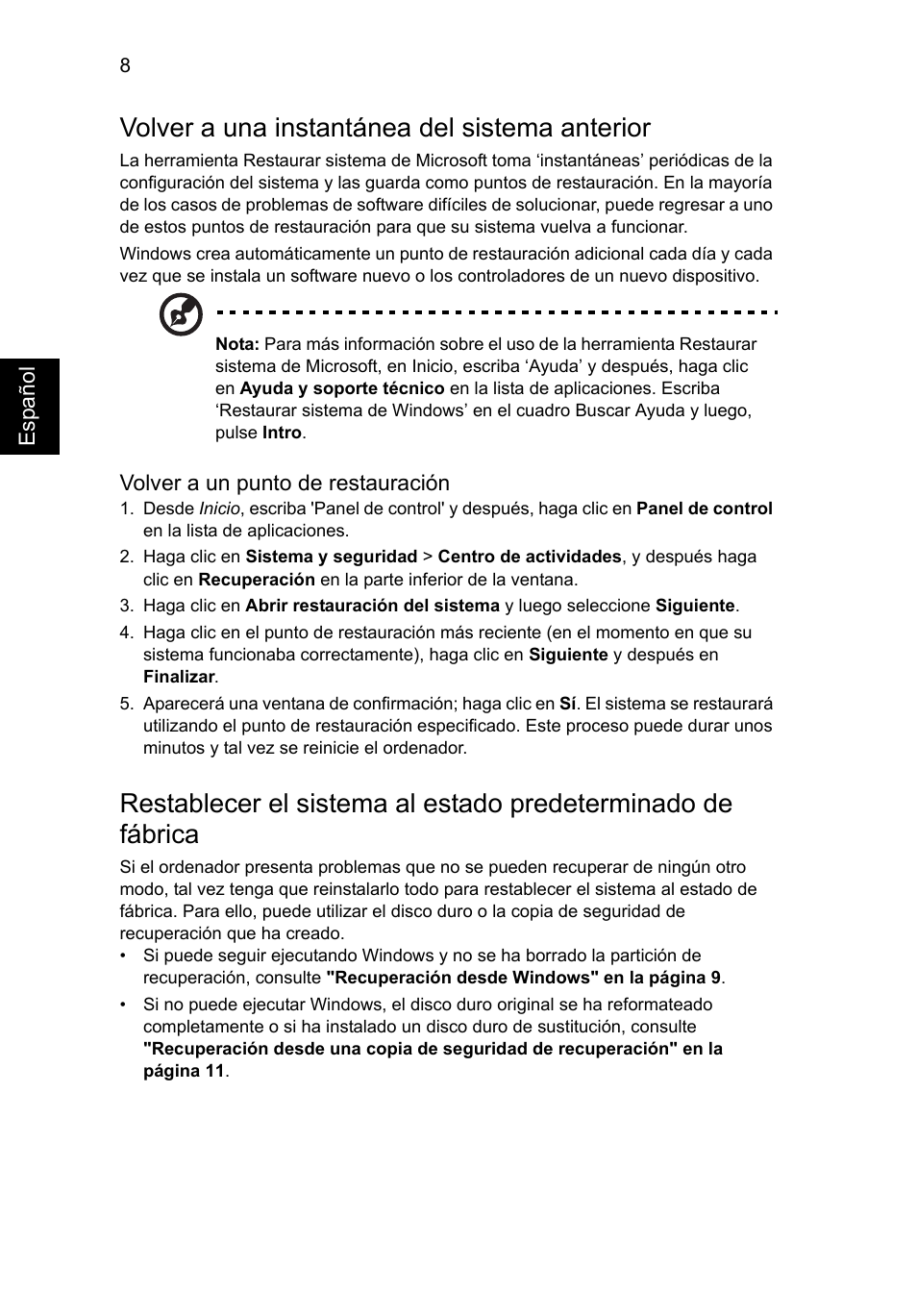 Volver a una instantánea del sistema anterior | Acer AO756 User Manual | Page 294 / 1836