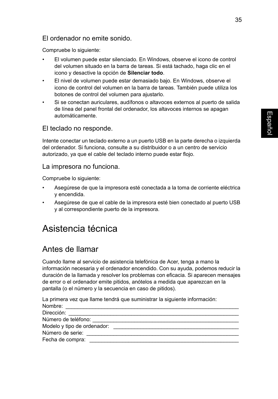 Asistencia técnica, Antes de llamar | Acer AO756 User Manual | Page 321 / 1836