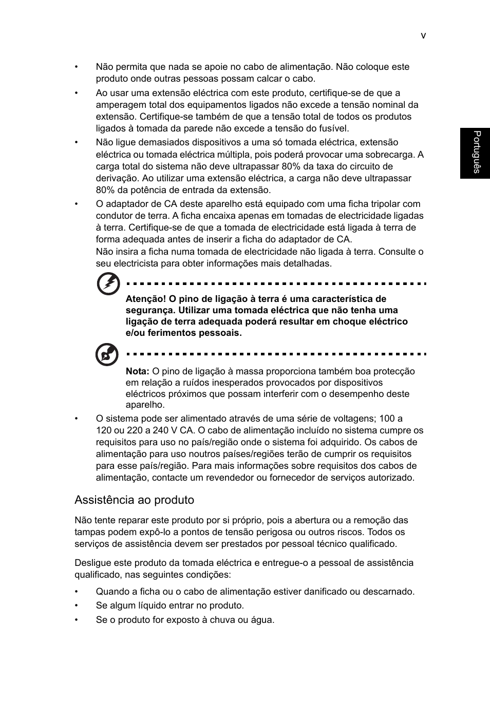 Portugu ês, Assistência ao produto | Acer AO756 User Manual | Page 339 / 1836