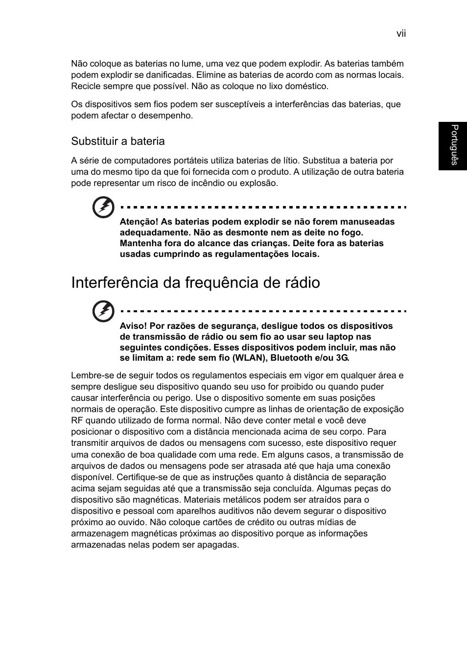 Interferência da frequência de rádio | Acer AO756 User Manual | Page 341 / 1836