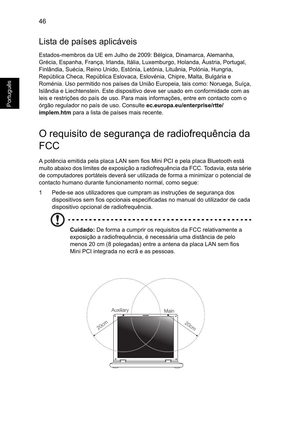 O requisito de segurança de radiofrequência da fcc, Lista de países aplicáveis | Acer AO756 User Manual | Page 400 / 1836