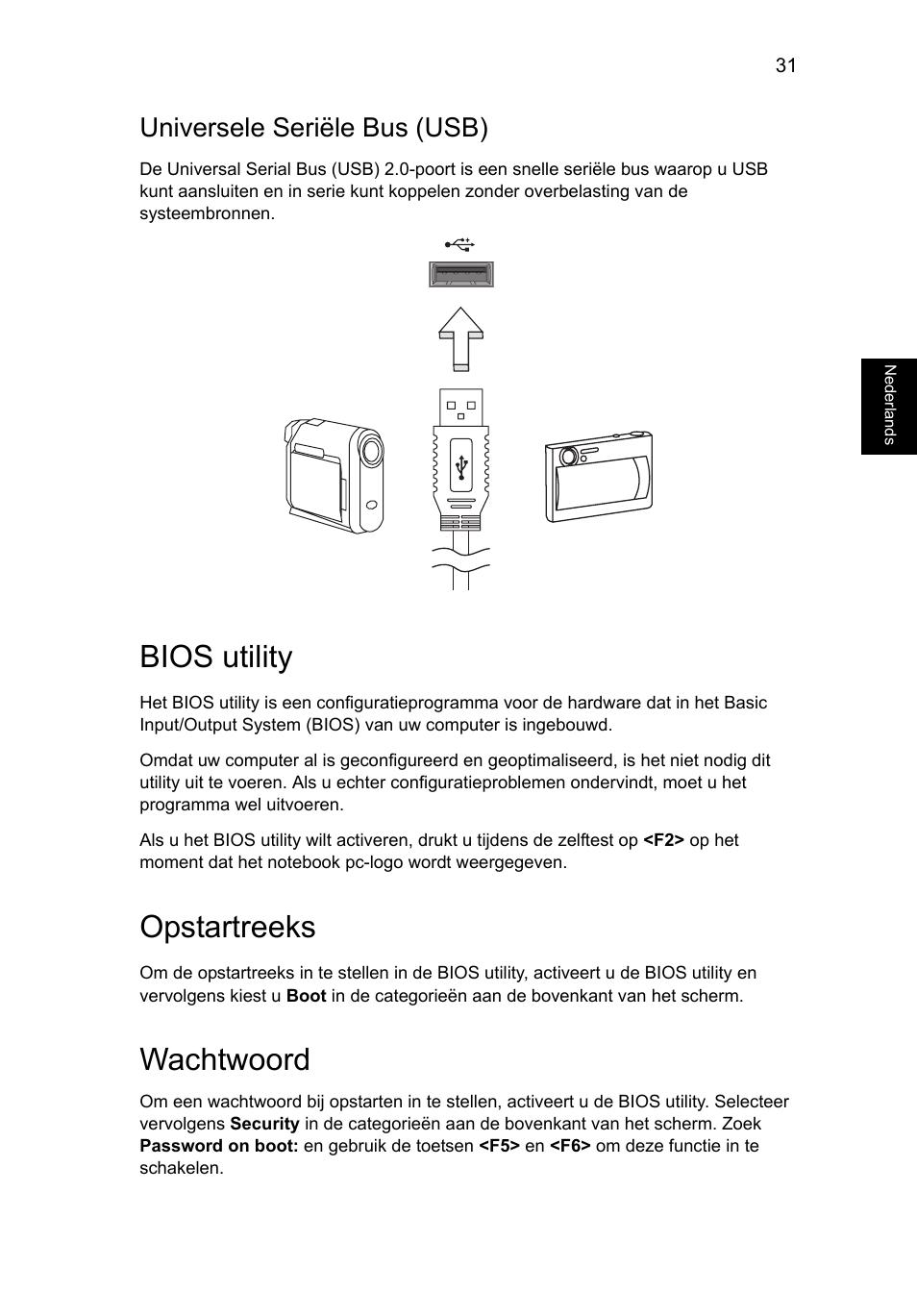 Bios utility, Universele seriële bus (usb), Opstartreeks | Wachtwoord | Acer AO756 User Manual | Page 453 / 1836