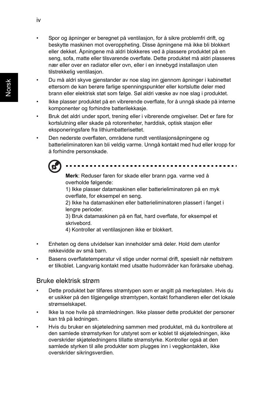 Norsk, Bruke elektrisk strøm | Acer AO756 User Manual | Page 472 / 1836