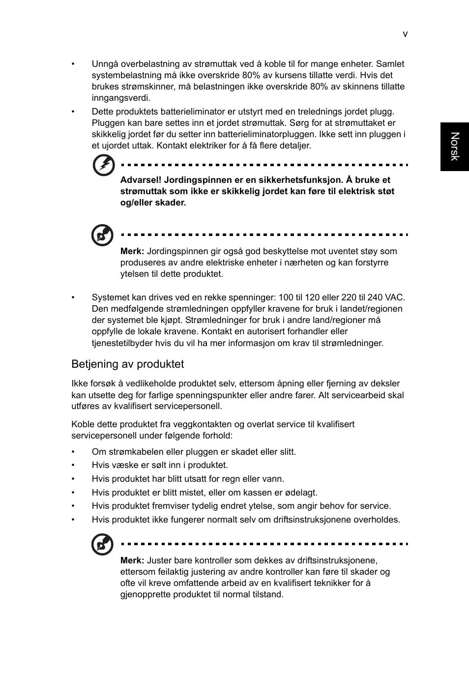 Norsk, Betjening av produktet | Acer AO756 User Manual | Page 473 / 1836