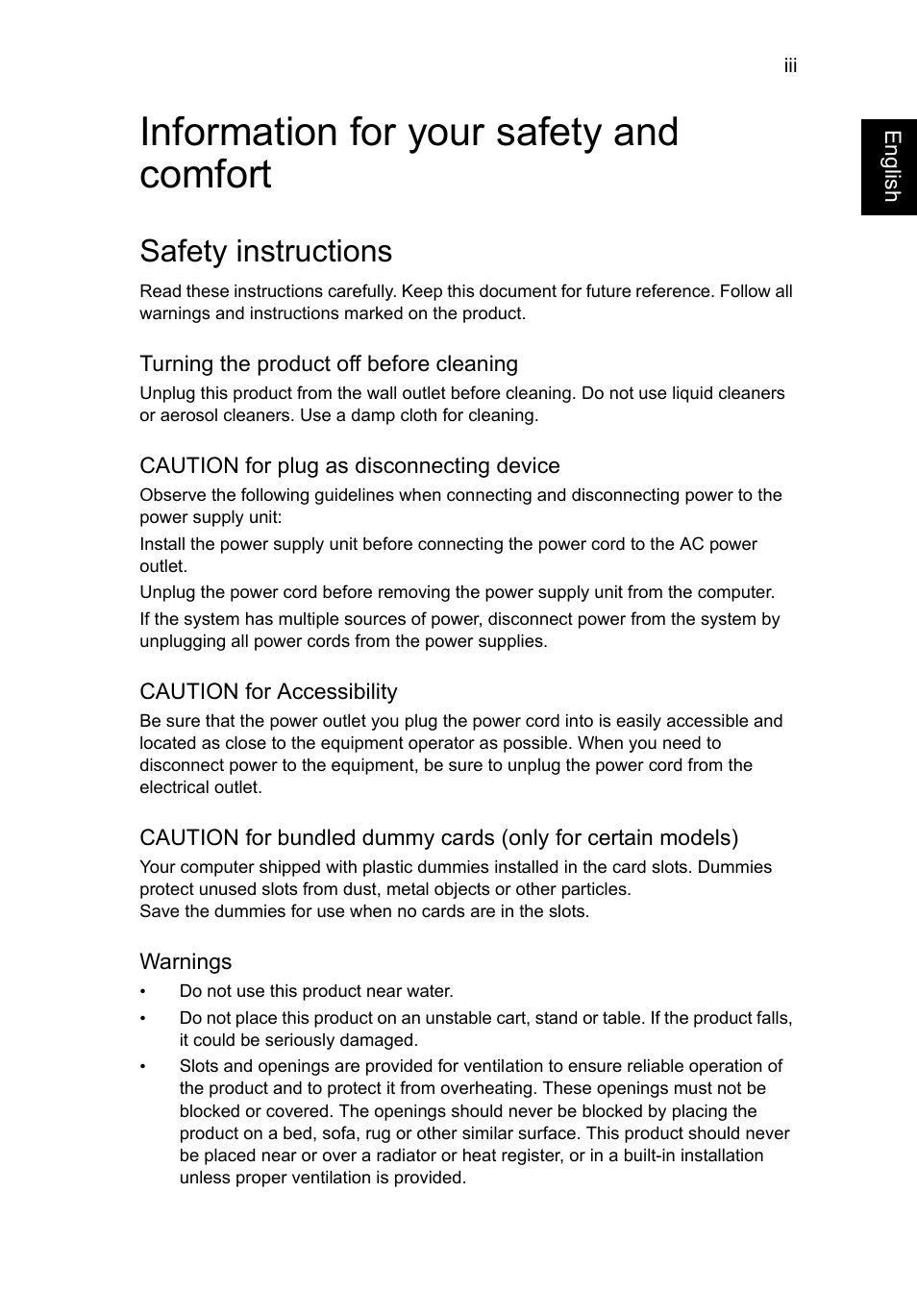 Information for your safety and comfort, Safety instructions | Acer AO756 User Manual | Page 5 / 1836